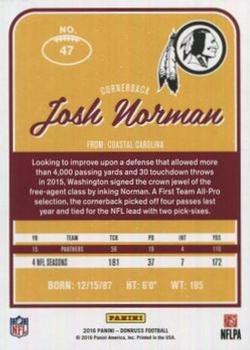 2016 Donruss - Press Proofs Gold #47 Josh Norman Back