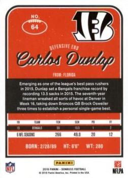 2016 Donruss - Stat Line Season #64 Carlos Dunlap Back
