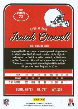2016 Donruss - Stat Line Season #72 Isaiah Crowell Back