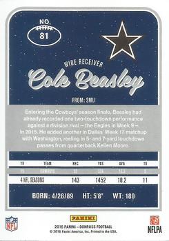 2016 Donruss - Stat Line Season #81 Cole Beasley Back