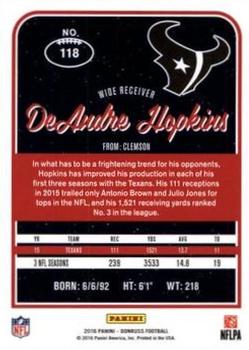 2016 Donruss - Stat Line Season #118 DeAndre Hopkins Back