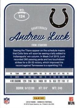 2016 Donruss - Stat Line Season #124 Andrew Luck Back
