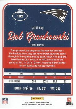 2016 Donruss - Stat Line Season #182 Rob Gronkowski Back