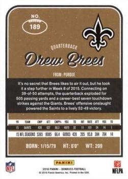 2016 Donruss - Stat Line Season #189 Drew Brees Back