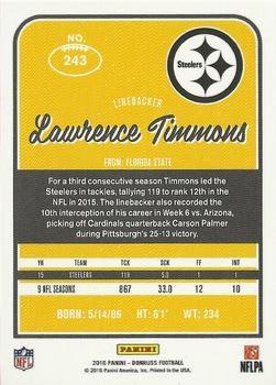 2016 Donruss - Stat Line Season #243 Lawrence Timmons Back