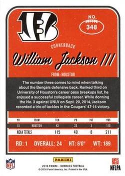 2016 Donruss - Stat Line Season #348 William Jackson III Back