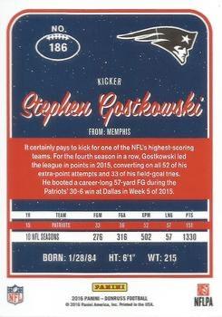 2016 Donruss - Stat Line Years #186 Stephen Gostkowski Back