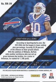 2016 Panini Unparalleled - RPS Rookie Materials #RM-JW Jonathan Williams Back