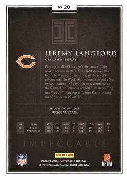 2016 Panini Impeccable - Silver #20 Jeremy Langford Back