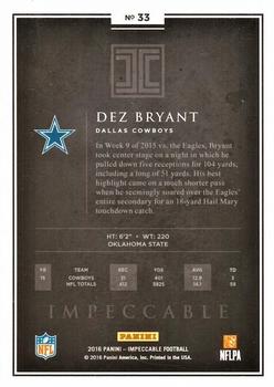 2016 Panini Impeccable - Silver #33 Dez Bryant Back