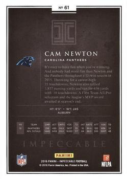 2016 Panini Impeccable - Silver #61 Cam Newton Back