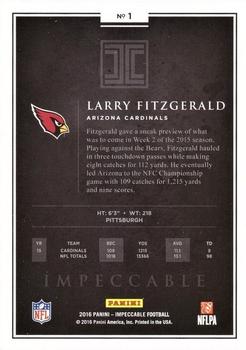 2016 Panini Impeccable - Gold #1 Larry Fitzgerald Back