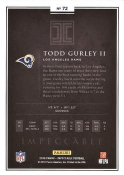 2016 Panini Impeccable - Gold #72 Todd Gurley II Back