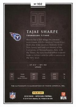 2016 Panini Impeccable - Rookie Autographs #102 Tajae Sharpe Back