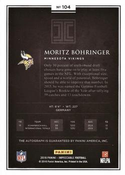 2016 Panini Impeccable - Rookie Autographs #104 Moritz Bohringer Back