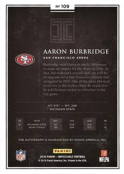 2016 Panini Impeccable - Rookie Autographs #109 Aaron Burbridge Back