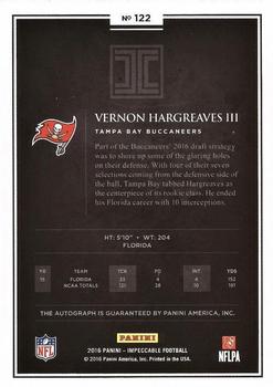 2016 Panini Impeccable - Rookie Autographs #122 Vernon Hargreaves III Back