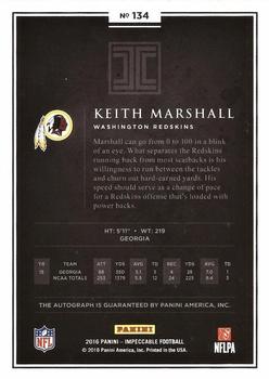 2016 Panini Impeccable - Rookie Autographs #134 Keith Marshall Back