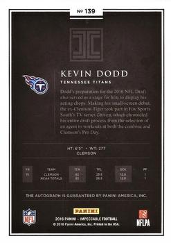 2016 Panini Impeccable - Rookie Autographs #139 Kevin Dodd Back