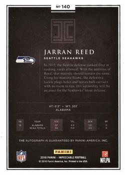 2016 Panini Impeccable - Rookie Autographs #140 Jarran Reed Back
