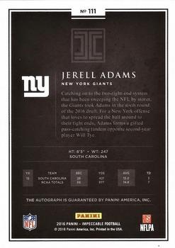 2016 Panini Impeccable - Rookie Autographs Silver #111 Jerell Adams Back