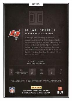 2016 Panini Impeccable - Rookie Autographs Silver #116 Noah Spence Back