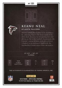 2016 Panini Impeccable - Rookie Autographs Silver #131 Keanu Neal Back