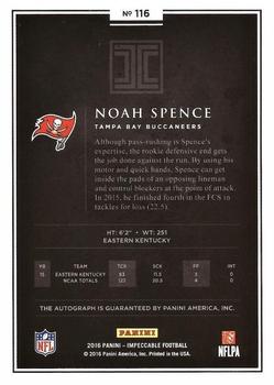 2016 Panini Impeccable - Rookie Autographs Gold #116 Noah Spence Back