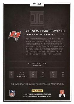 2016 Panini Impeccable - Rookie Autographs Platinum #122 Vernon Hargreaves III Back