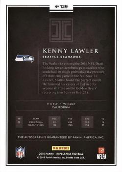 2016 Panini Impeccable - Rookie Autographs Platinum #129 Kenny Lawler Back