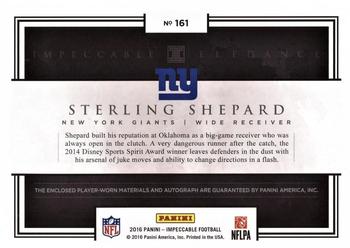 2016 Panini Impeccable - Elegance Rookie Helmet and Patch Autographs #161 Sterling Shepard Back