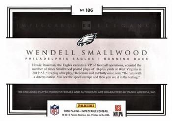 2016 Panini Impeccable - Elegance Rookie Helmet and Patch Autographs #186 Wendell Smallwood Back
