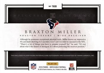 2016 Panini Impeccable - Elegance Rookie Helmet and Nameplate Autographs #168 Braxton Miller Back