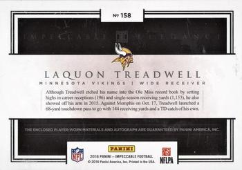 2016 Panini Impeccable - Elegance Rookie Dual NFL Logo Autographs #158 Laquon Treadwell Back