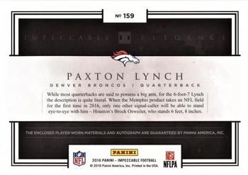 2016 Panini Impeccable - Elegance Rookie Dual NFL Logo Autographs #159 Paxton Lynch Back