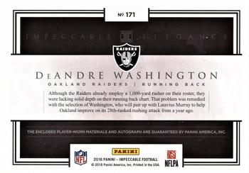 2016 Panini Impeccable - Elegance Rookie Dual NFL Logo Autographs #171 DeAndre Washington Back