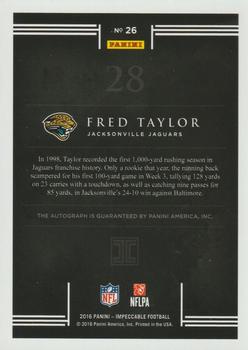 2016 Panini Impeccable - Impeccable Numbers Autographs #26 Fred Taylor Back