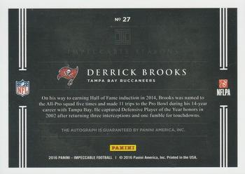 2016 Panini Impeccable - Impeccable Seasons Autographs #27 Derrick Brooks Back