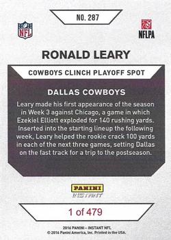2016 Panini Instant #287 Ronald Leary Back