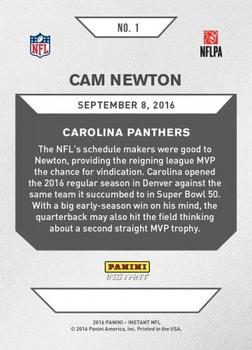 2016 Panini Instant #1 Cam Newton Back