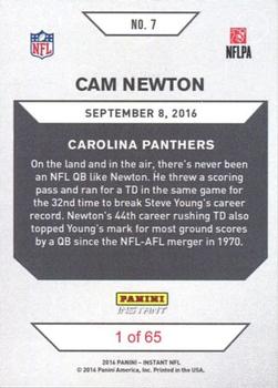 2016 Panini Instant #7 Cam Newton Back
