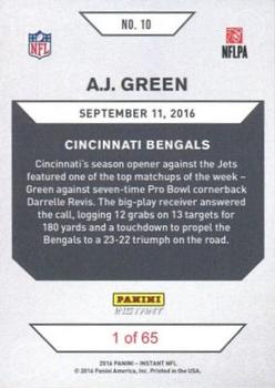 2016 Panini Instant #10 A.J. Green Back