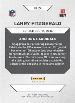 2016 Panini Instant #24 Larry Fitzgerald Back