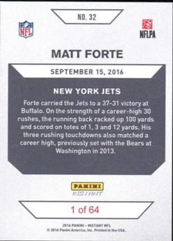 2016 Panini Instant #32 Matt Forte Back