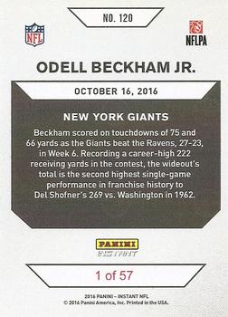 2016 Panini Instant #120 Odell Beckham Jr. Back
