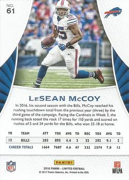 2016 Panini Limited #61 LeSean McCoy Back