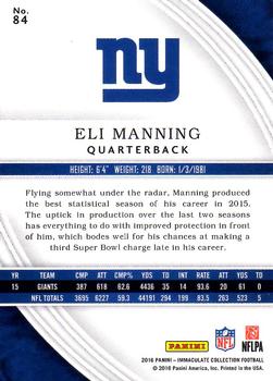 2016 Panini Immaculate Collection - Gold #84 Eli Manning Back