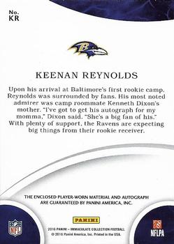 2016 Panini Immaculate Collection - Immaculate Numbers Rookie Patch Autographs #KR Keenan Reynolds Back