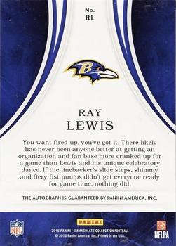 2016 Panini Immaculate Collection - Immaculate Eye Black Autographs #RL Ray Lewis Back