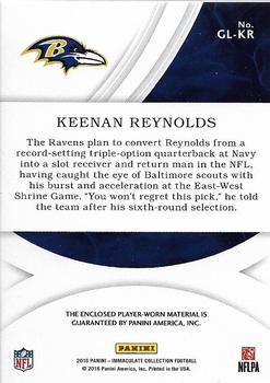 2016 Panini Immaculate Collection - Immaculate Gloves Team Logos #GL-KR Keenan Reynolds Back